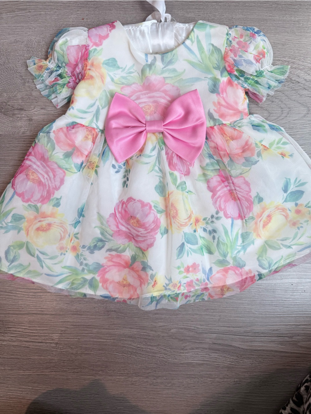 Rare Editions white dress with pastel floral accents